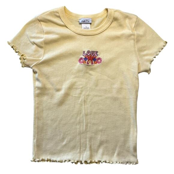 NWOT Rue21 Yellow Cute Love Baby Tee Size Small - Picture 1 of 3